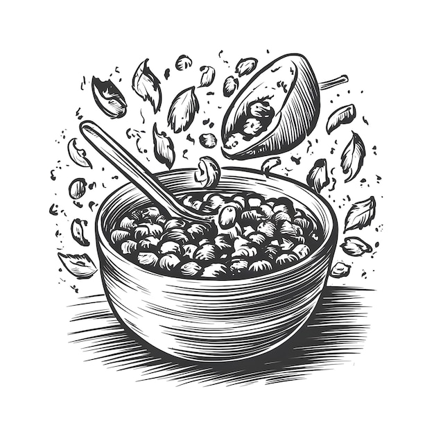 Esboço de tinta de caixa de cereais desenho de gravura em preto e branco ilustração vetorial de estilo