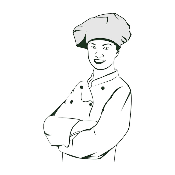 Vetor esboço de tinta de chef de mulher sorridente em estilo de gravura desenho de jovem mulher ilustração vetorial