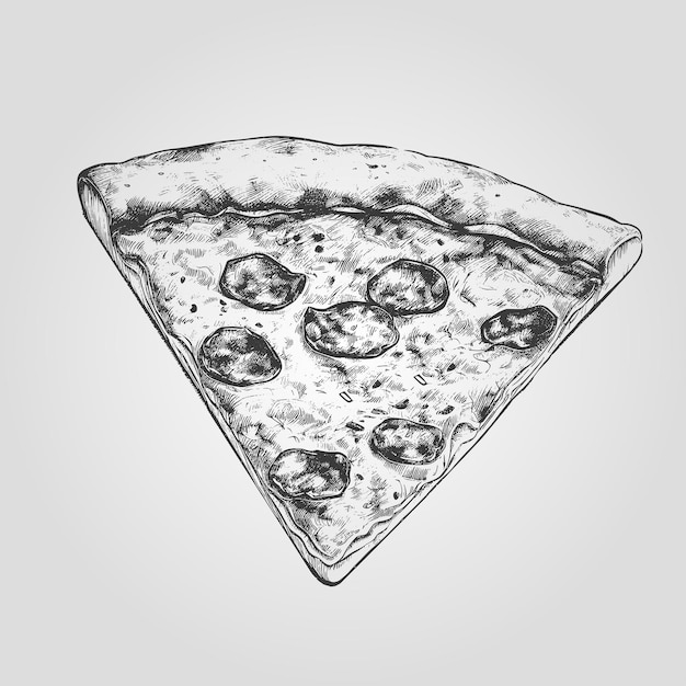 Esboço de tinta desenhada fatia de pizza elemento de comida para menu ou design de tabuleta ilustração vetorial