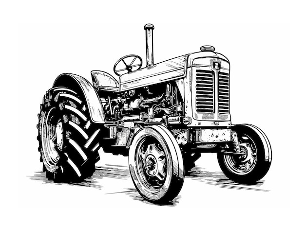 Esboço de trator agrícola de fazenda retrô Ilustração em vetor vintage desenhada à mão