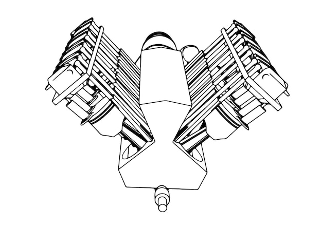 Desenho de um motor de combustão interna em um vetor de fundo branco