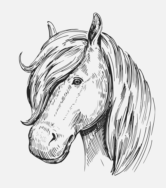 Desenho Realista Do Vetor Desenhado à Mão Com O Logotipo Da Cabeça De Cavalo  Ilustração Stock - Ilustração de cartoon, livre: 273209249