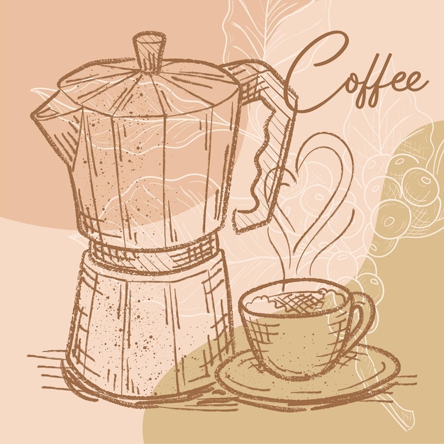 Esboço de uma caneca de café e café mocha vector