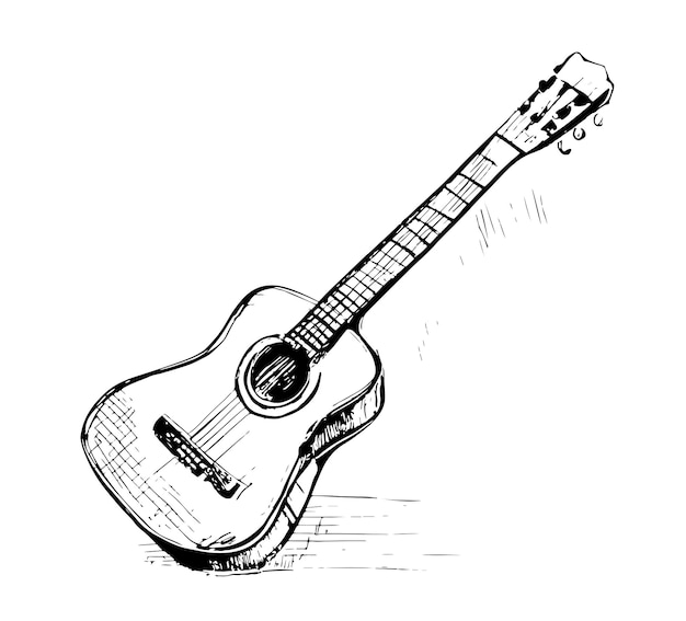 Esboço desenhado à mão do estilo retro da guitarra ilustração do conceito da música do vetor.