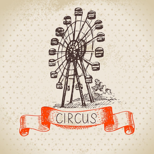 Esboço desenhado à mão ilustração vetorial de circo e diversão Fundo vintage