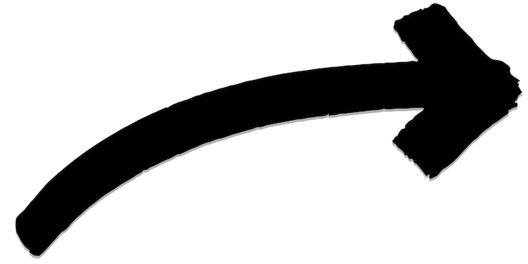 Vetor esboço desenhado à mão seta preta e sombra suave imagem horizontal seta preta apontando e curva para th