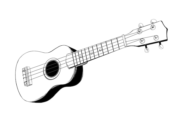 Esboço desenhado de mão da guitarra havaiana ukulele