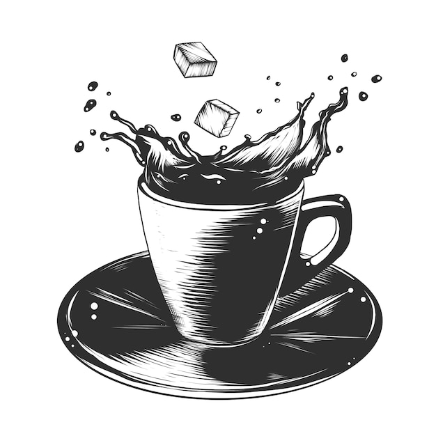 Esboço desenhado de mão da xícara de café em preto e branco