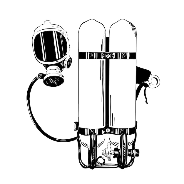 Esboço desenhado de mão de equipamento de mergulho