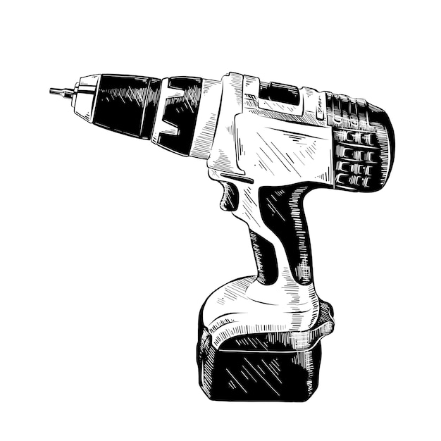 Esboço desenhado de mão de ferramenta de furadeira elétrica