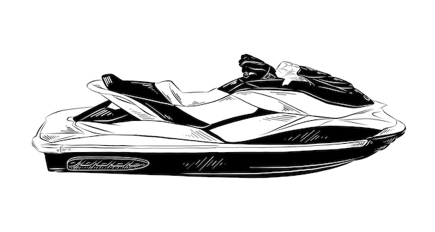 Esboço desenhado de mão de jet ski em preto