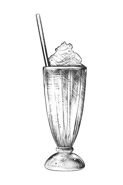 Esboço desenhado de mão de milkshake em monocromático