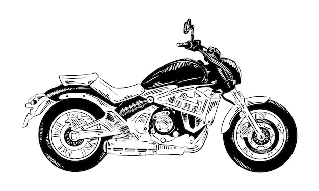 Esboço desenhado de mão de motorcyrcle em preto