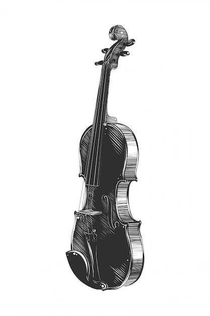 Esboço desenhado de mão de violino em monocromático