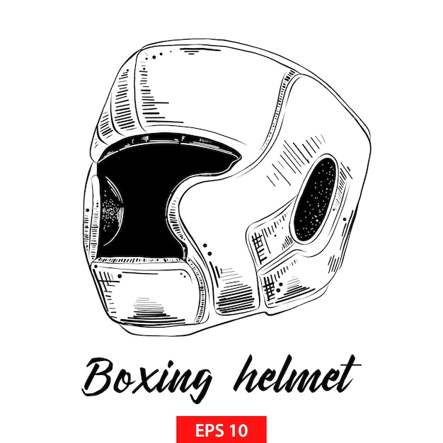 Esboço desenhado de mão do capacete de boxe em preto