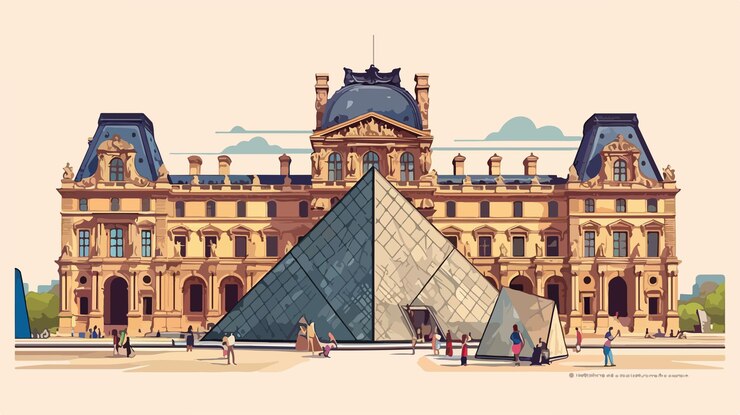 Vetor esboço detalhado da pirâmide no museu do louvre desenho vetorial plano artístico