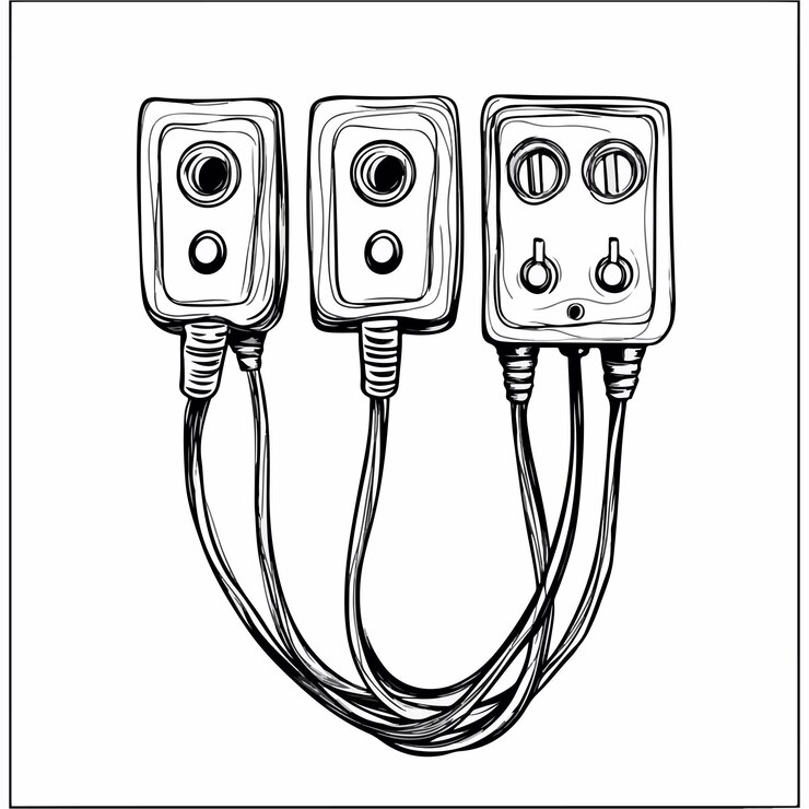 Vetor esboço detalhado desenhado à mão de um conjunto de cordões de extensão para ligações elétricas