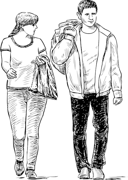 Esboço do casal de pedestres casuais