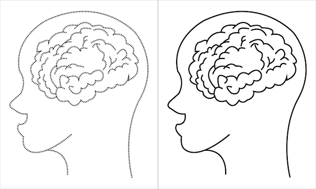 Esboço do cérebro e ilustração pontilhada