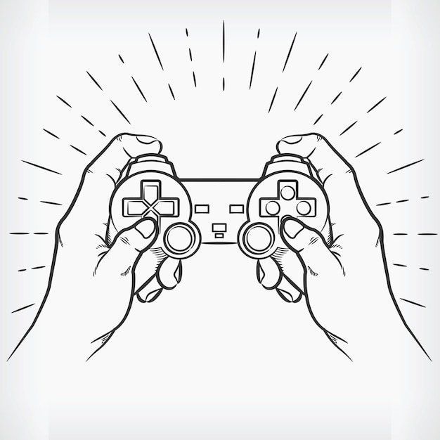 Esboço do controlador de videogame para jogar mão doodle