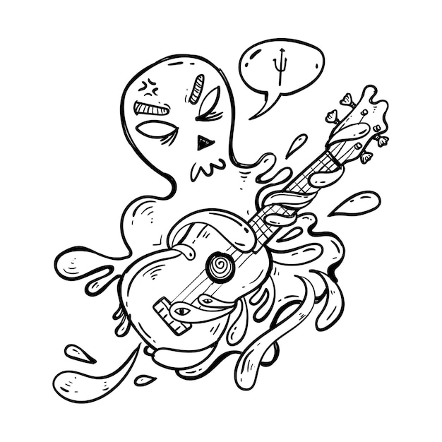 Esboço do doodle de uma guitarra guardian water monster playing