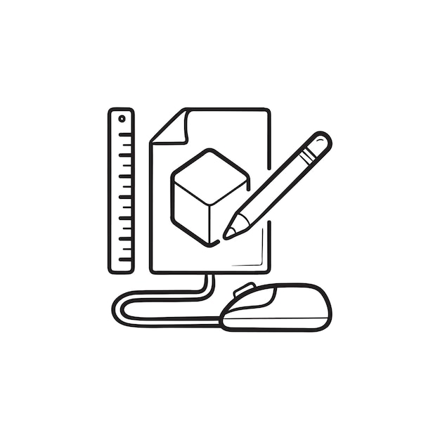 Esboço do ícone de doodle de contorno desenhado de mão de prototipagem de cubo. modelo de produto, design, conceito de prototipagem de software. ilustração de desenho vetorial para impressão, web, mobile e infográficos em fundo branco.