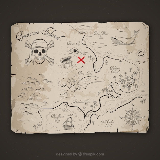 Vetor esboço do mapa da aventura do pirata