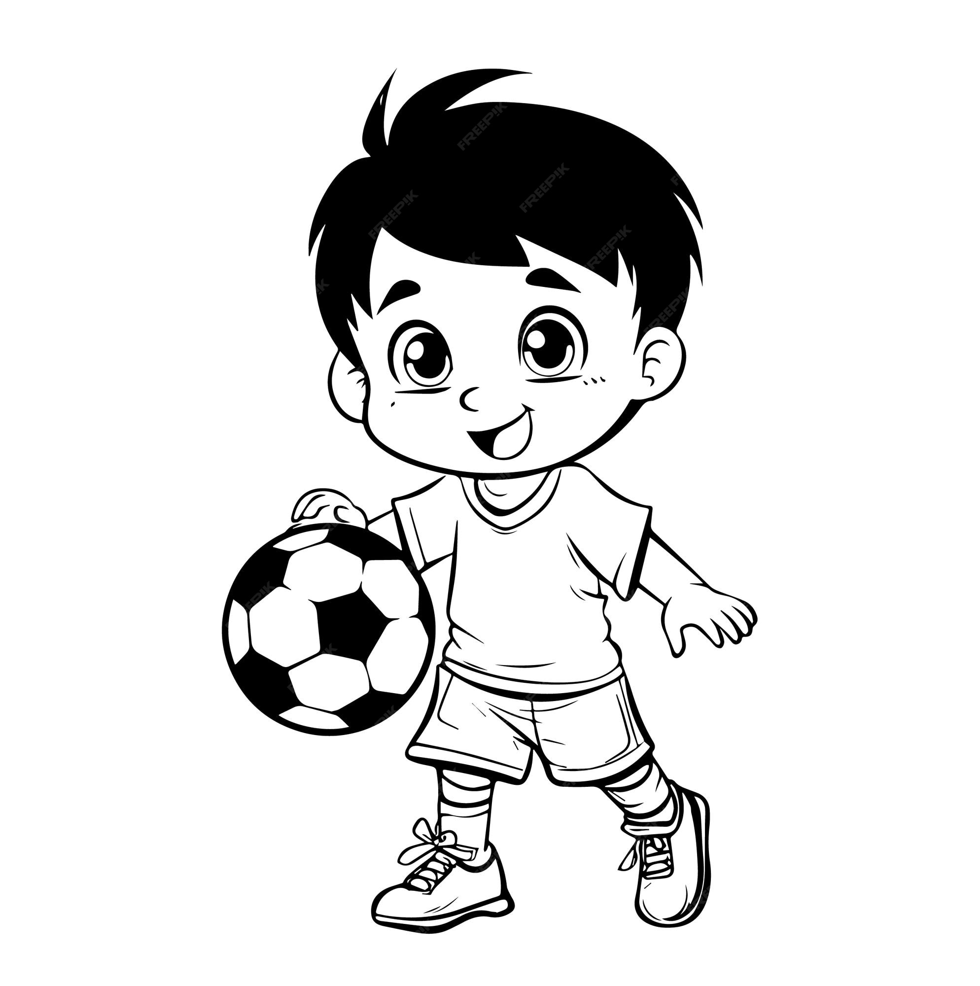 Desenho Para Colorir Com Menino Jogando Futebol Desenho Arte Linha  vetor(es) de stock de ©Sybirko 428463212