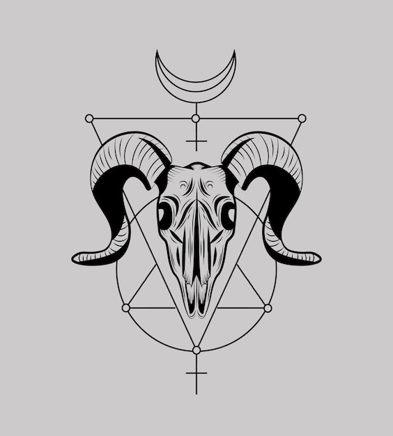 Esboço geométrico de tatuagem de caveira de carneiro