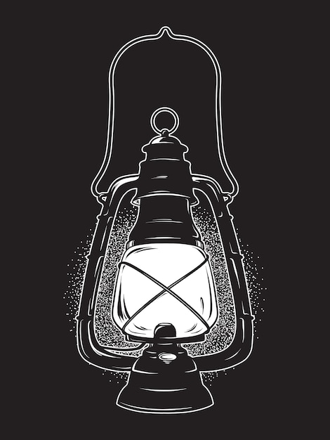 Vetor esboço grunge desenhado à mão lanterna de óleo vintage ou lâmpada de querosene isolada ilustração vetorial impressão de camiseta ou design de pôster