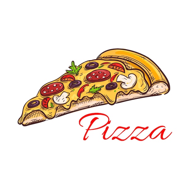 Esboço isolado de fatia fina de pizza de pepperoni