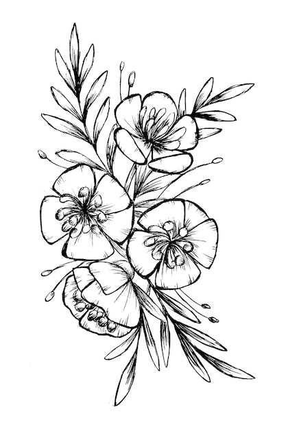 Esboço linhas desenhadas à mão textura flores esboço tatuagem