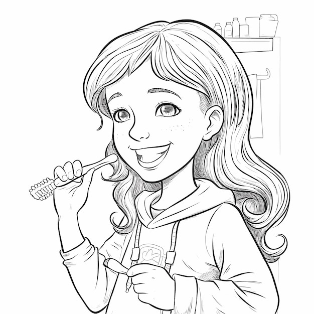 Esboço Mão desenhada arte de linha única página para colorir desenho de linha feliz dia da menina
