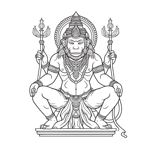 Vetor esboço mão desenhada arte de linha única página para colorir desenho de linha senhor hanuman day