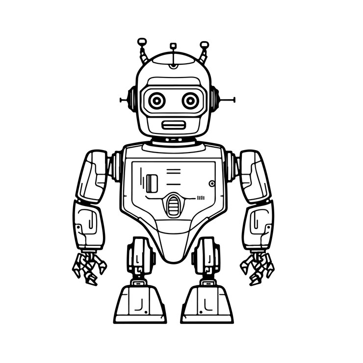 Vetor esboço mão desenhada arte de linha única página para colorir dia do robô
