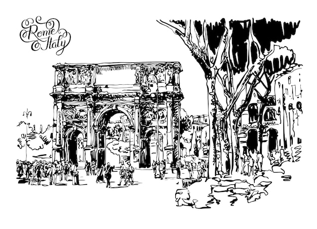 Vetor esboço original desenho digital roma, itália, arco histórico do konstantine arco constantino