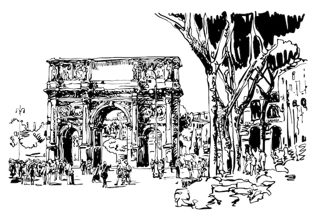 Vetor esboço original desenho digital roma, itália, arco histórico do konstantine arco constantino