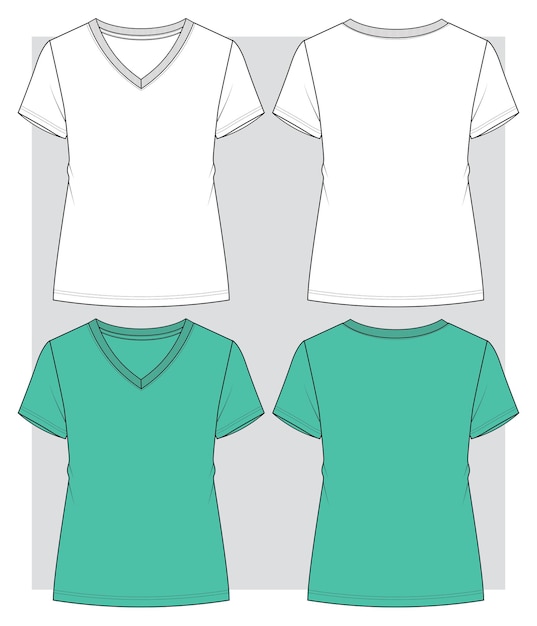 Vetor esboço plano de camiseta feminina com decote em v