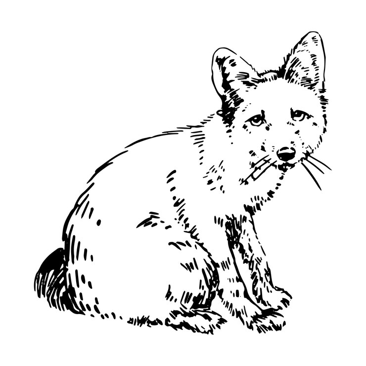 Vetor esboço realista de raposa doodle de animal selvagem da floresta ilustração vetorial desenhada à mão desenho único isolado no branco elemento para decoração de design