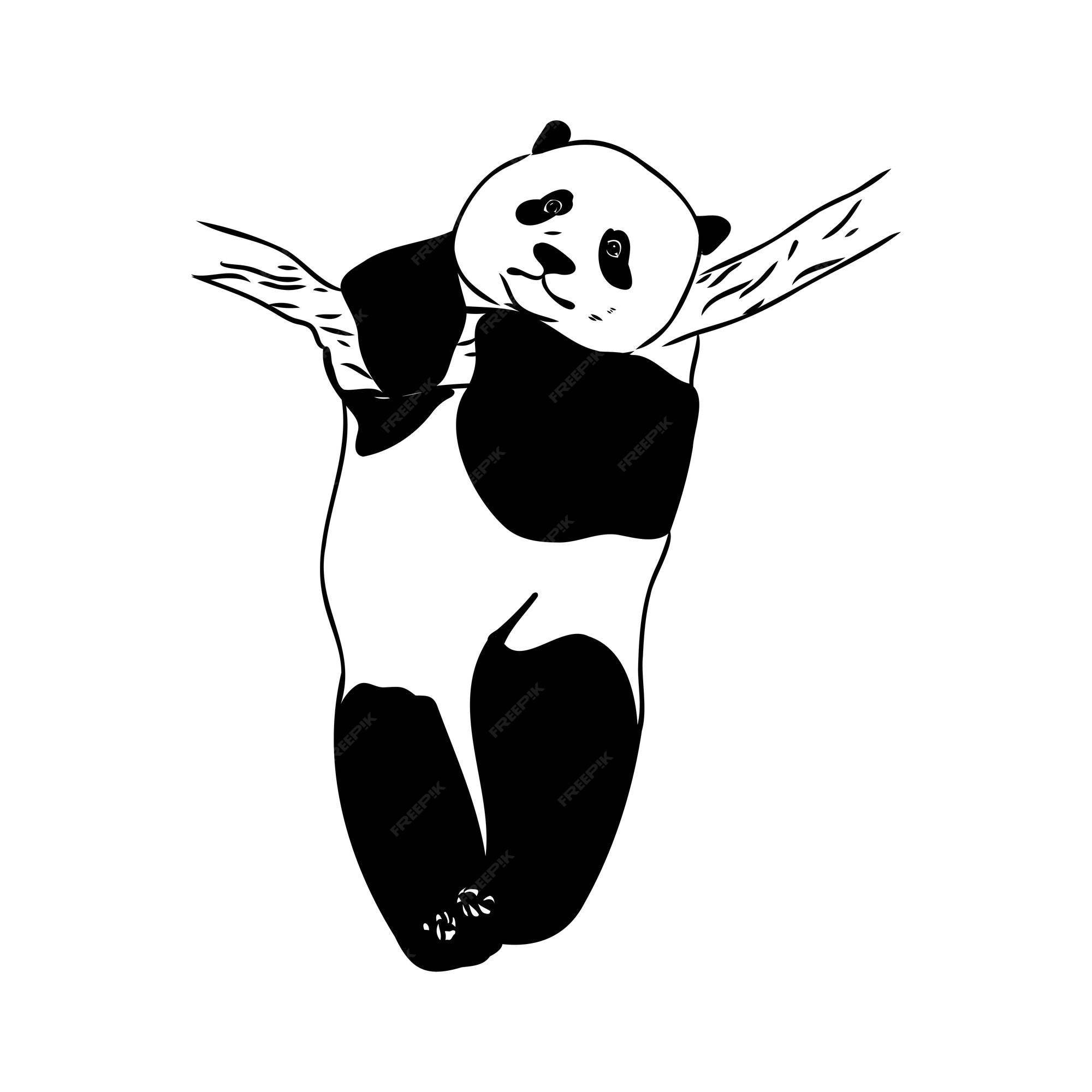 Esboço realista vetorial da figura do panda em ilustração desenhada à mão  de corpo inteiro