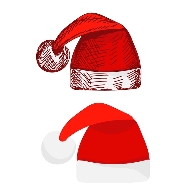 Esboço vermelho de chapéu de papai noel desenhado à mão