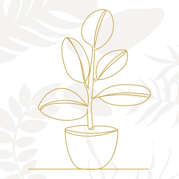 Vetor esboço vetorial de desenho de linha contínua de planta em vaso