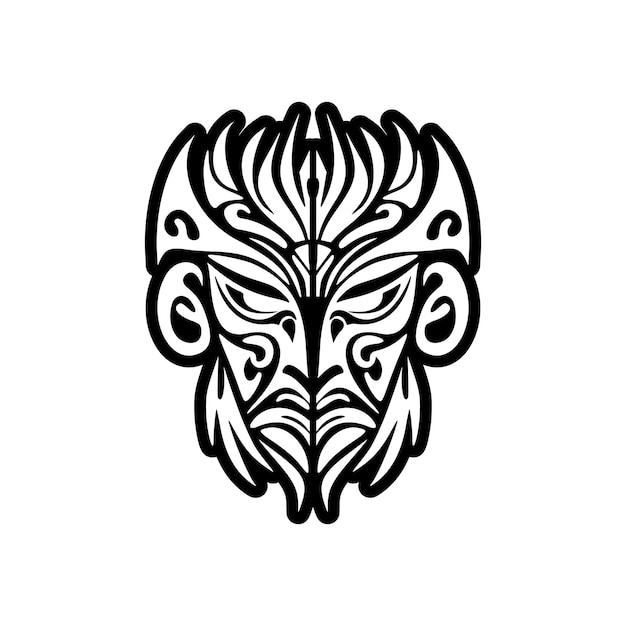 Esboço vetorial de tatuagem de máscara de deus polinésio preto e branco