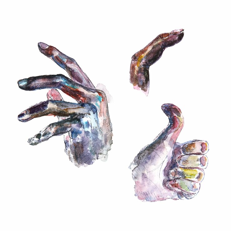 Vetor esboços de mãos em aquarela