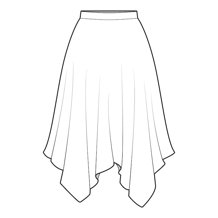 Vetor esboços planos de moda de desenho de saia plana