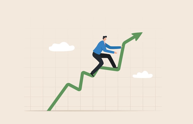 Escada ou gráfico para o sucesso crescimento de negócios ou lucros investimento ou riqueza aumentando riqueza ou acumulando aumento de preço de ativos empresário sobe um gráfico verde