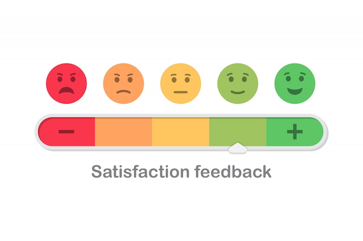 Vetor escala de feedback de satisfação com o conceito de emoticon em um design plano