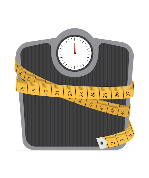 Escala de peso com uma fita métrica Conceito de dieta Ilustração de estoque vetorial