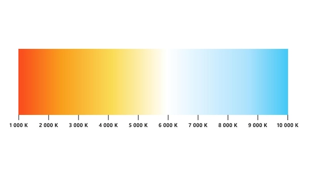 Escala de temperatura de cor clara escala de temperatura kelvin infográficos de cores claras visíveis gráfico de tons de branco gradiente branco quente e frio ilustração vetorial isolada no fundo branco