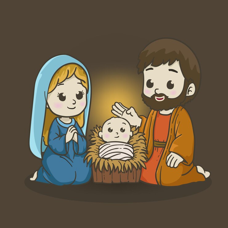 Escena do Natal com Maria José e o bebê Jesus